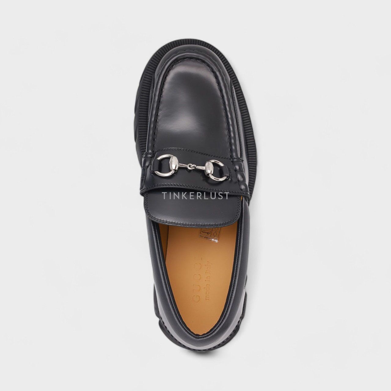 Gucci Men Horsebit Rubber Sole Loafers 40mm in Black Smooth Leather SHW Oxfords