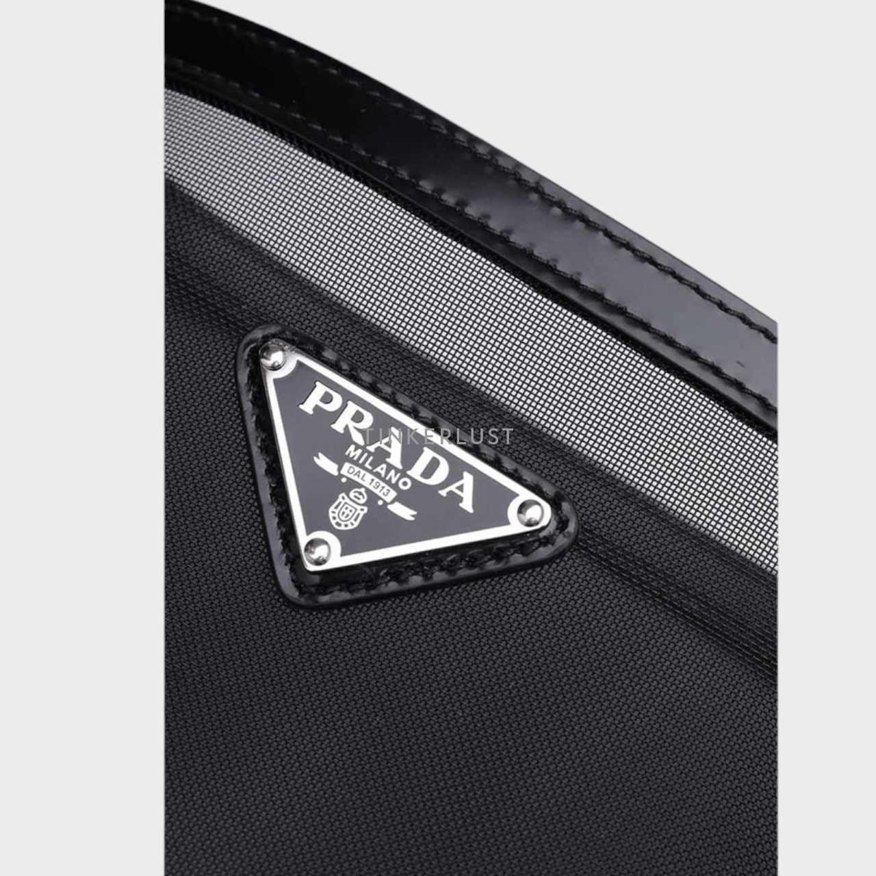 Prada Triangle Logo Cylinder Top Handle Bag in Black Technical Mesh Shoulder Bag