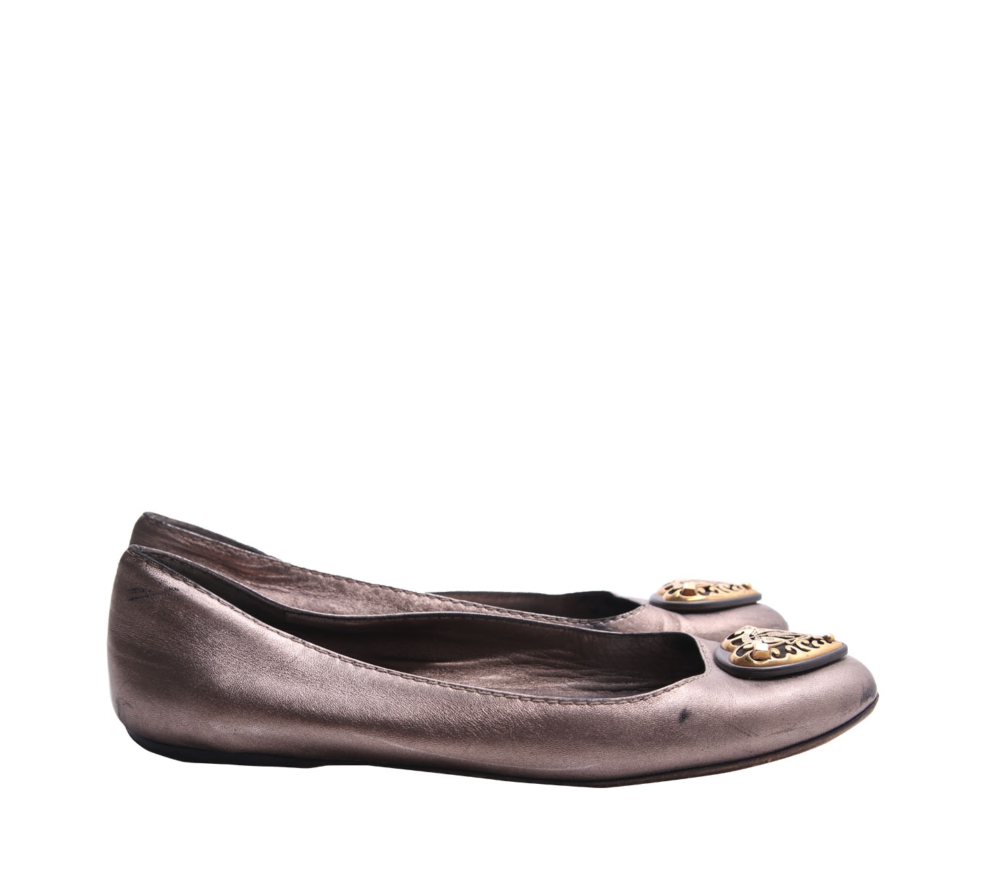 Gucci Bronze Nappa Silk Flats