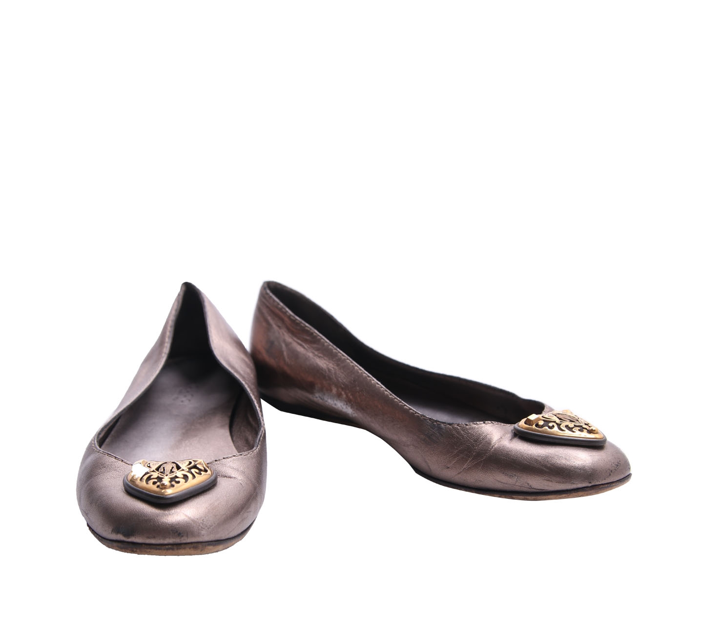 Gucci Bronze Nappa Silk Flats