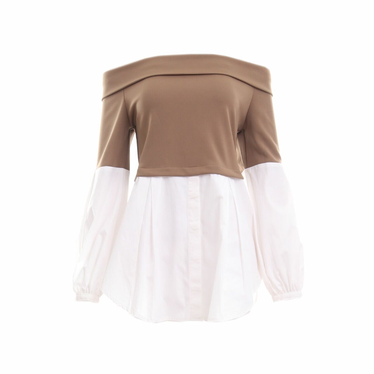 (X)SML Brown & White Blouse