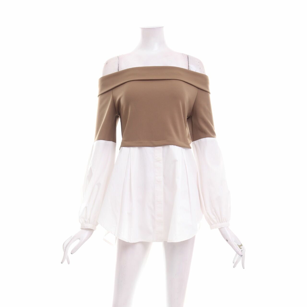 (X)SML Brown & White Blouse