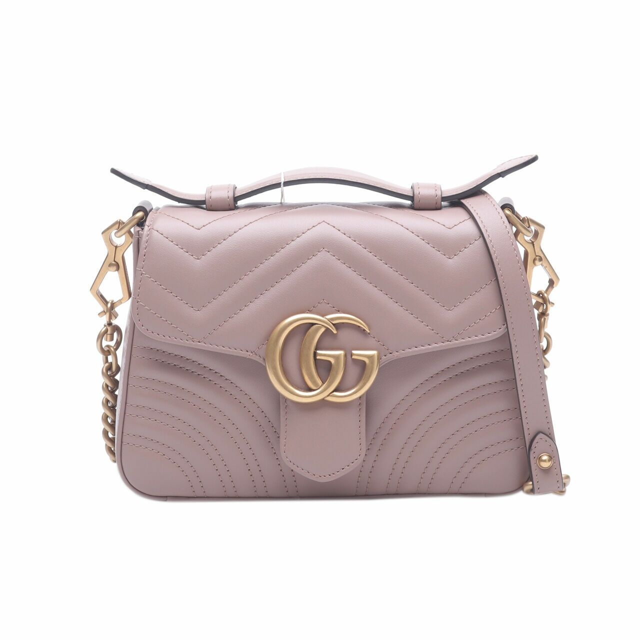 Gucci Calfskin Matelasse Mini GG Marmont Top Handle Nude Satchel Bag