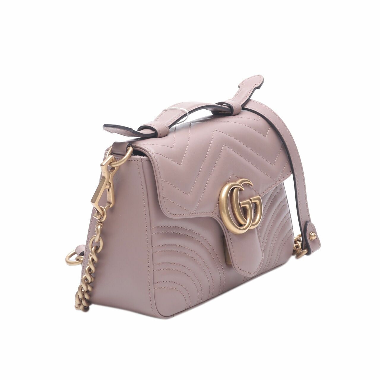 Gucci Calfskin Matelasse Mini GG Marmont Top Handle Nude Satchel Bag