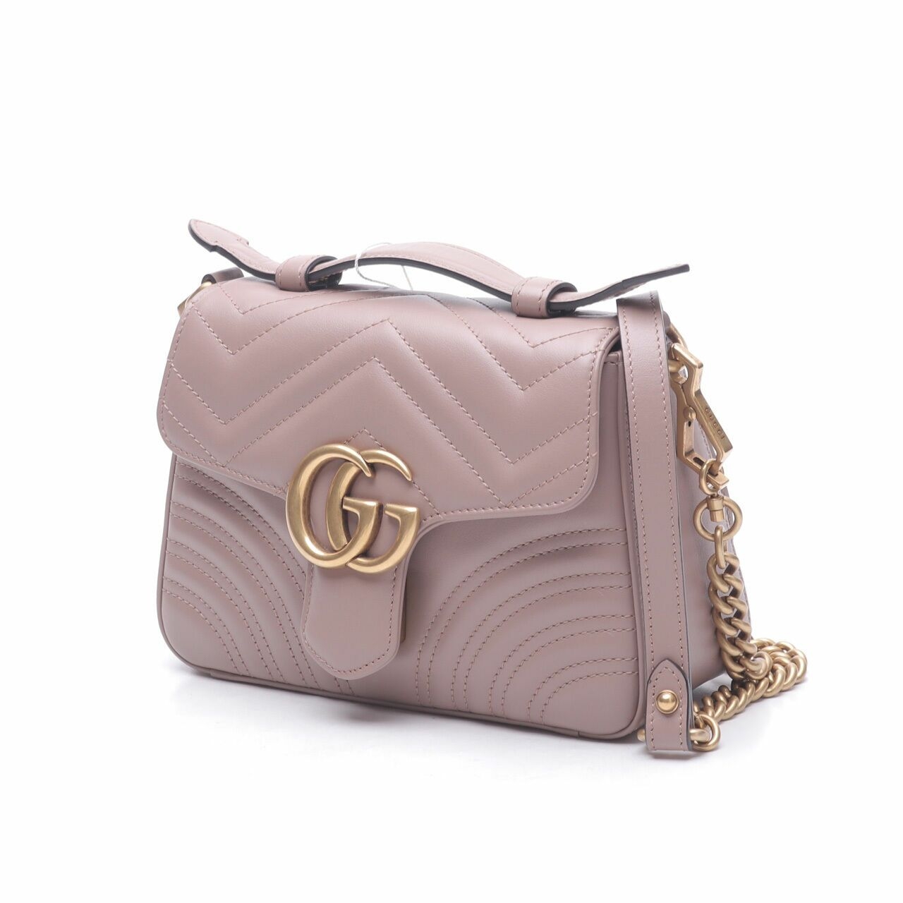 Gucci Calfskin Matelasse Mini GG Marmont Top Handle Nude Satchel Bag