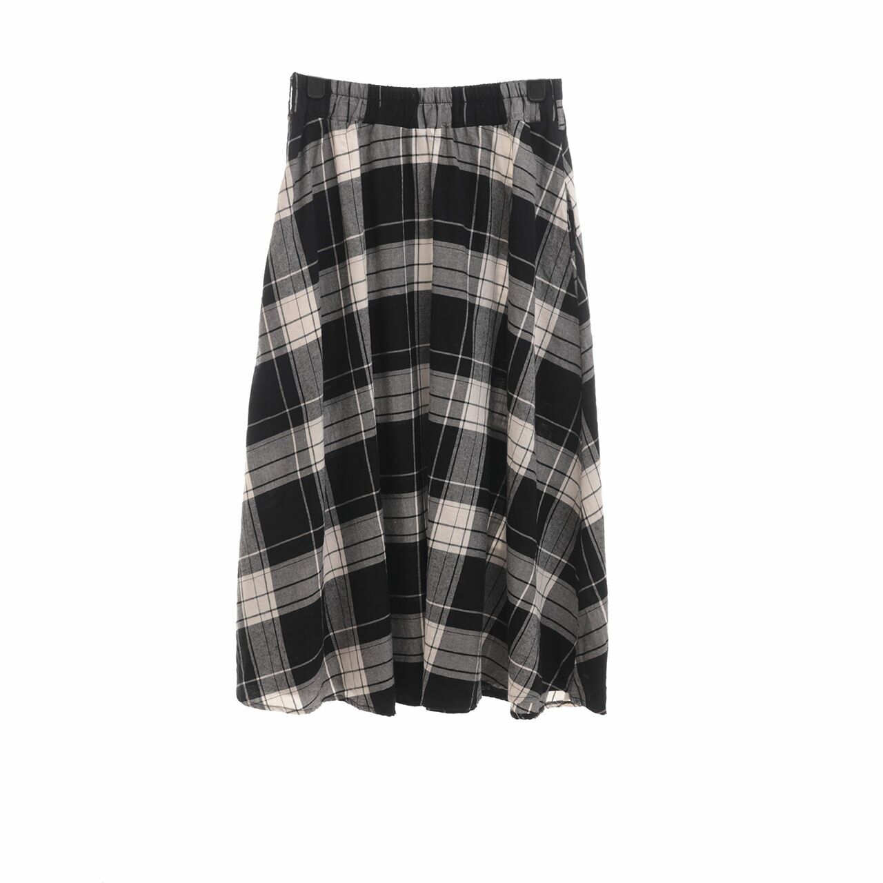 Pomelo. Black Plaid Midi Skirt