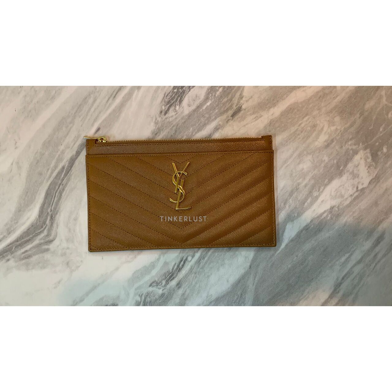 Saint Laurent Cassandra Zipped Taupe Matelasse Leather GHW Pouch