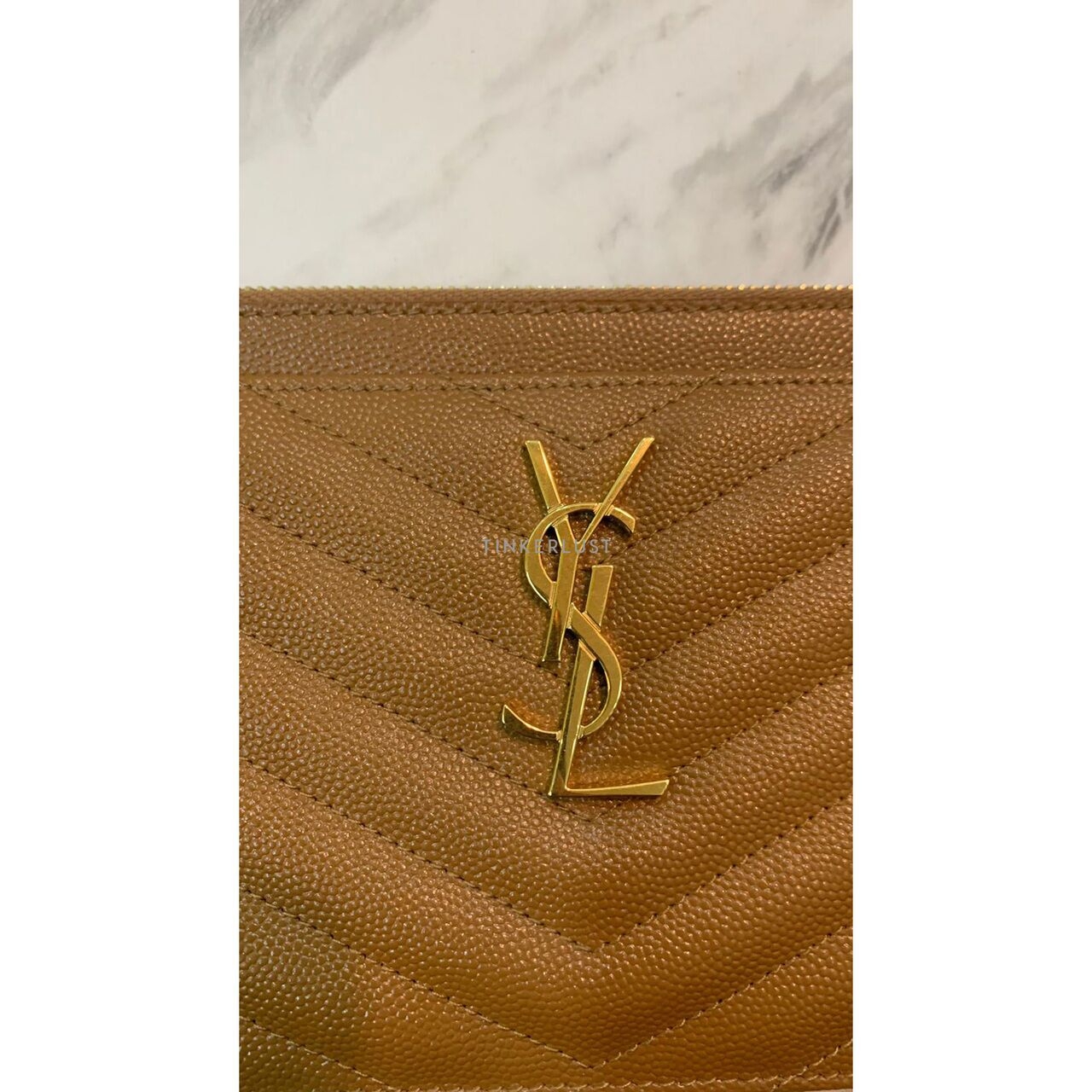 Saint Laurent Cassandra Zipped Taupe Matelasse Leather GHW Pouch