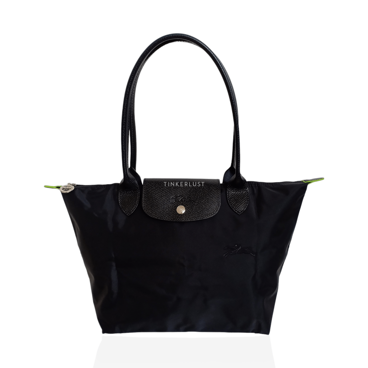 Longchamp Le Pliage SLH Green Tip Black Tote Bag