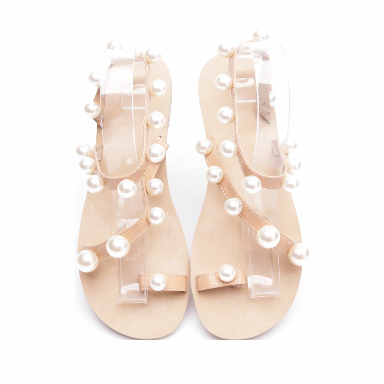 Private Collection Light Brown Pearls Strap Sandals