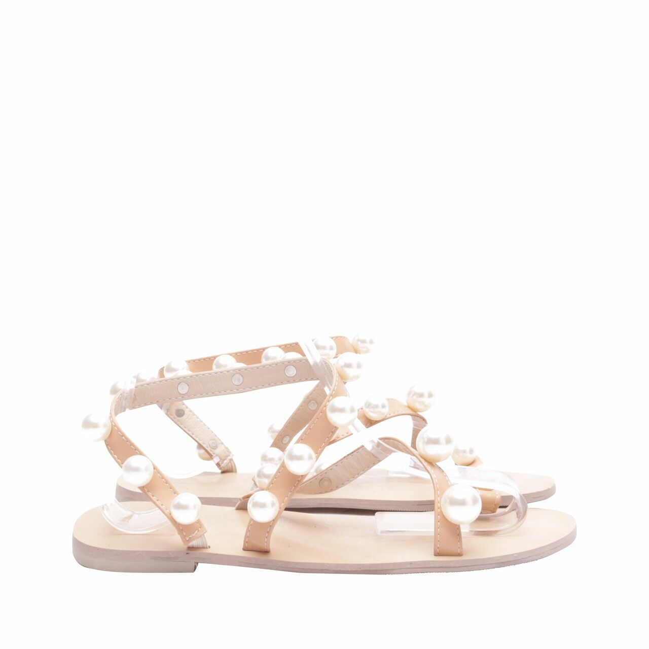 Private Collection Light Brown Pearls Strap Sandals