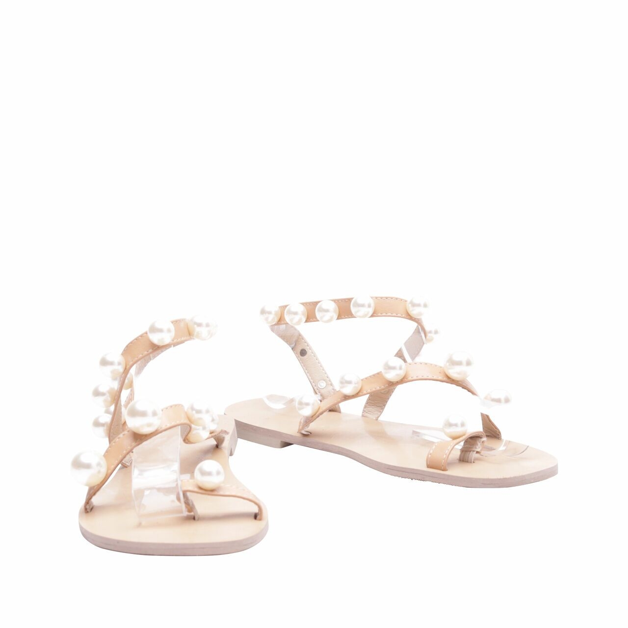 Private Collection Light Brown Pearls Strap Sandals