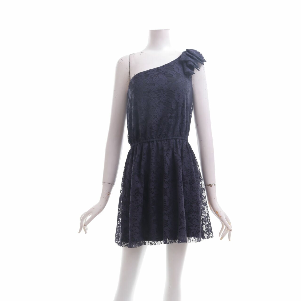 Zara Navy Lace One Shoulder Mini Dress