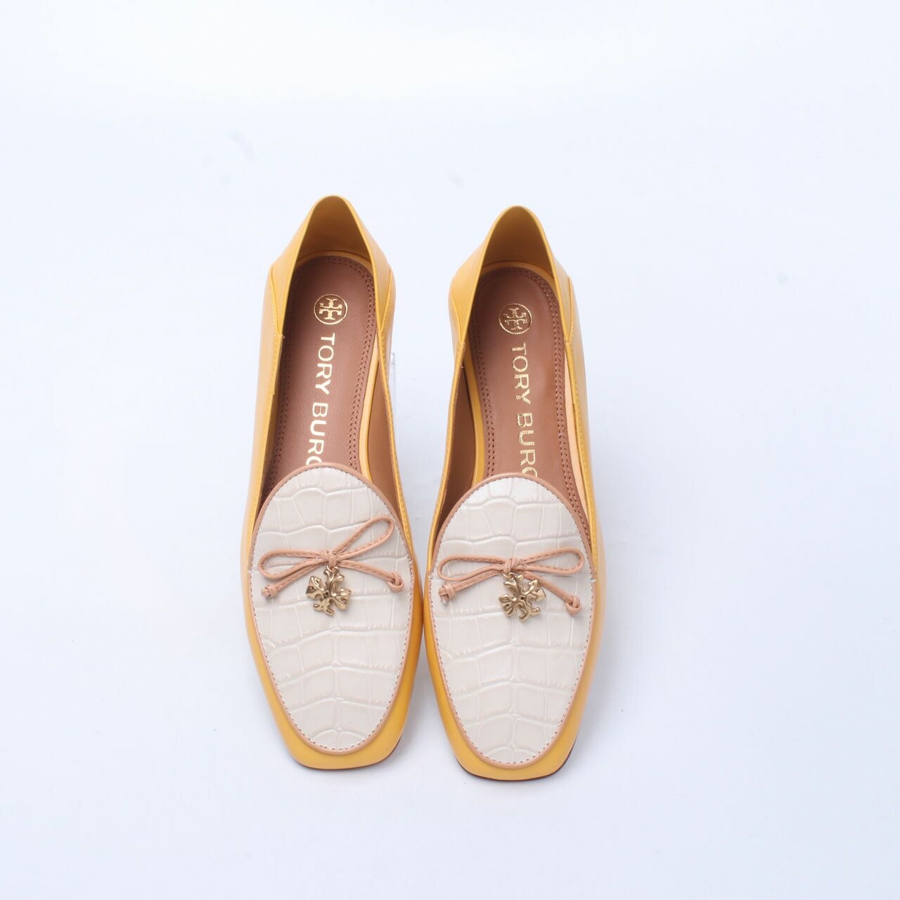 Tory Burch Charm Loafer Goat Embossed Cream Flats