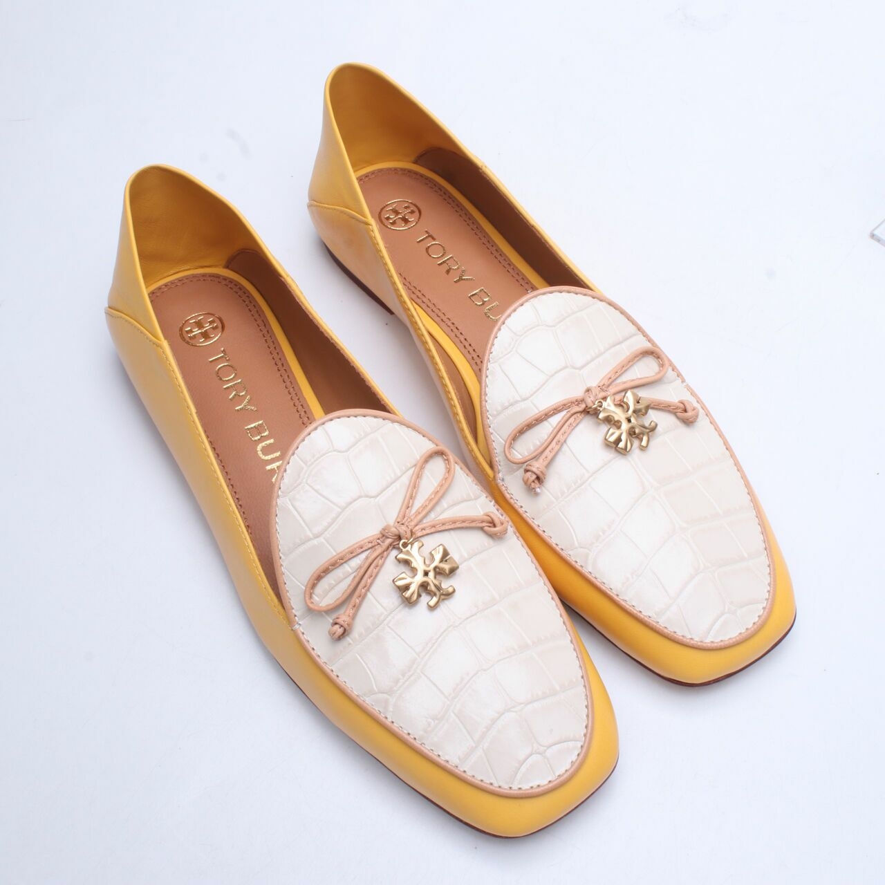 Tory Burch Charm Loafer Goat Embossed Cream Flats