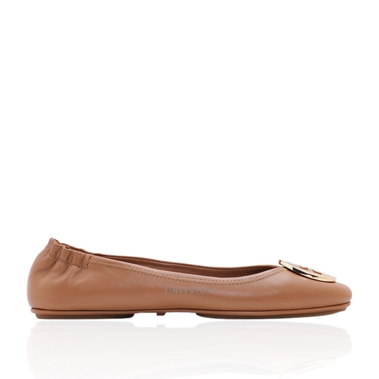 Tory Burch Minnie Travel Ballerina Royal Tan GHW Flats