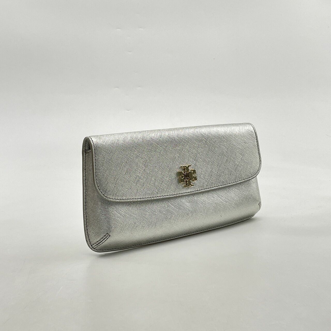 Tory Burch Silver Leather Diana Flap Clutch