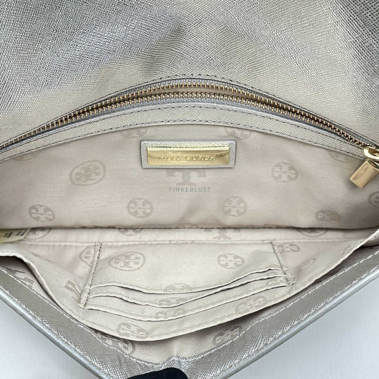 Tory Burch Silver Leather Diana Flap Clutch