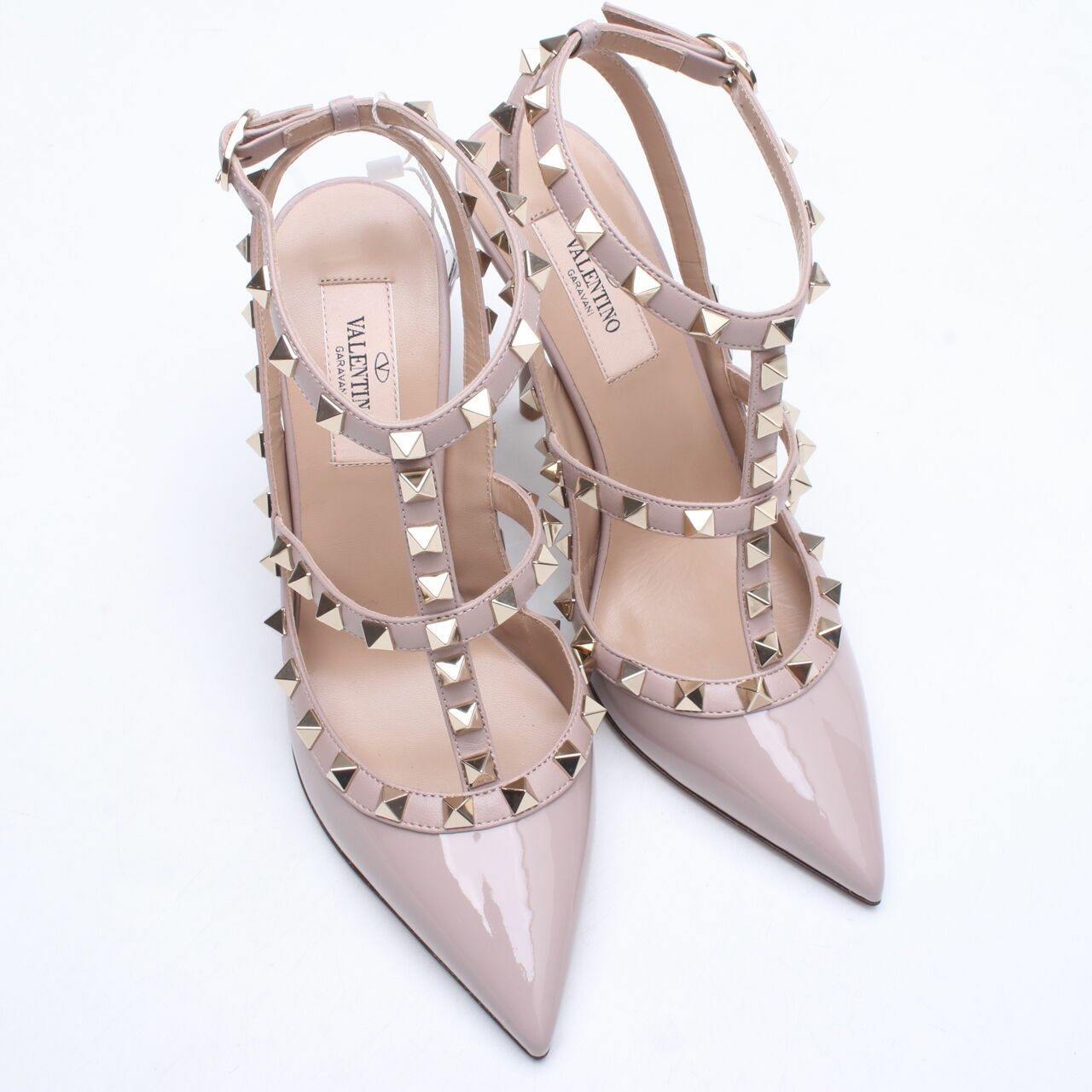 Valentino Rockstud Nude Patent Ankle Strap Heels 