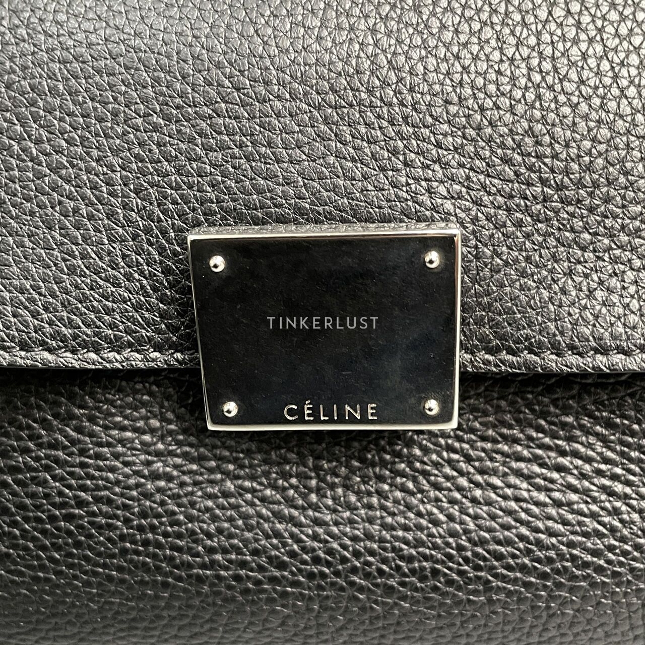 Celine Trapeze Medium Black Leather SHW Handbag