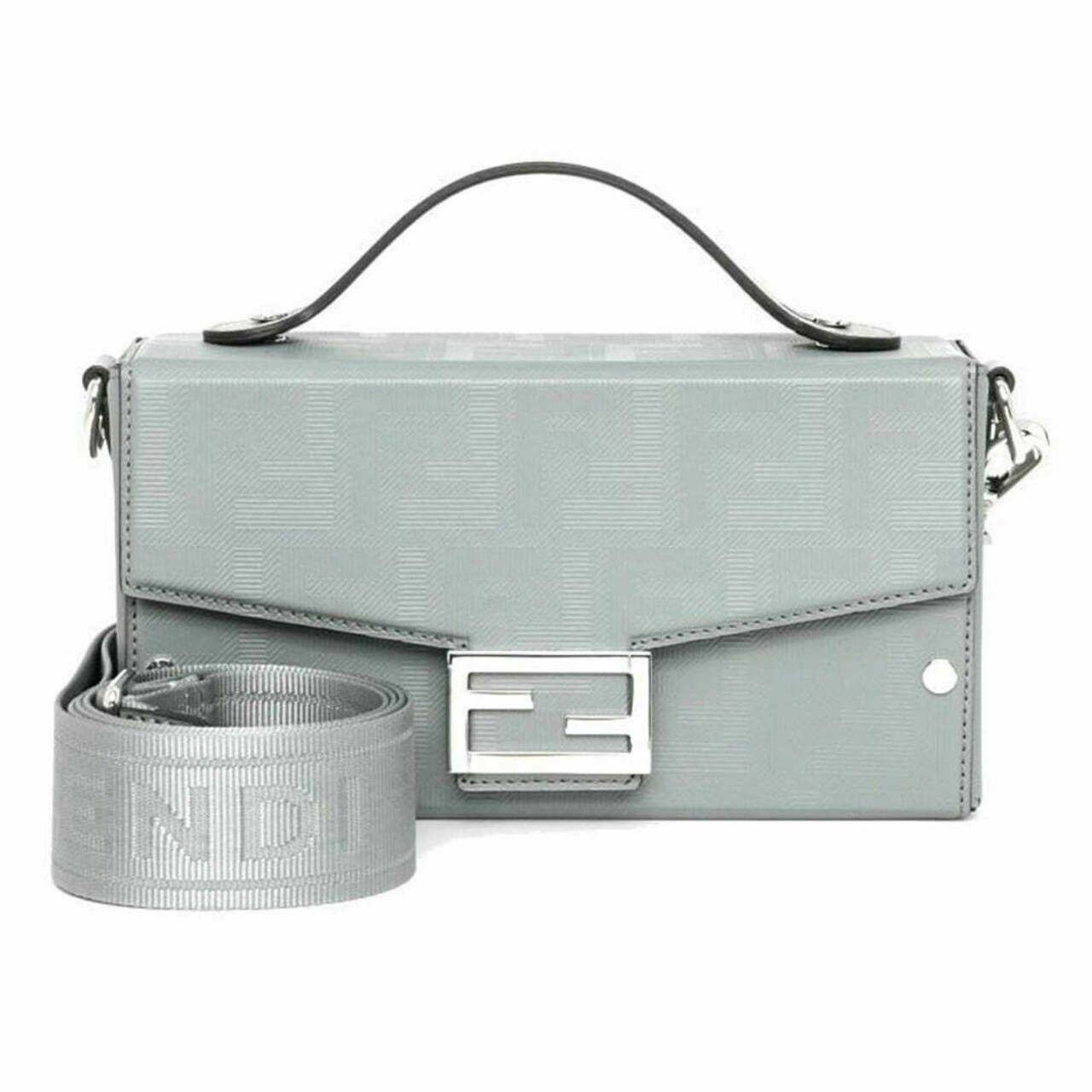 Fendi Baguette Soft Trunk Leather Shoulder Bag Grey