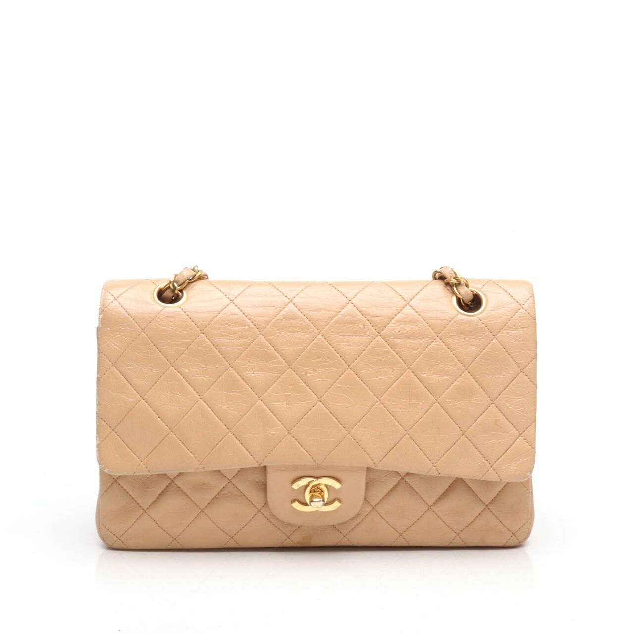 Chanel Vintage Beige Double Flap Shoulder Bag