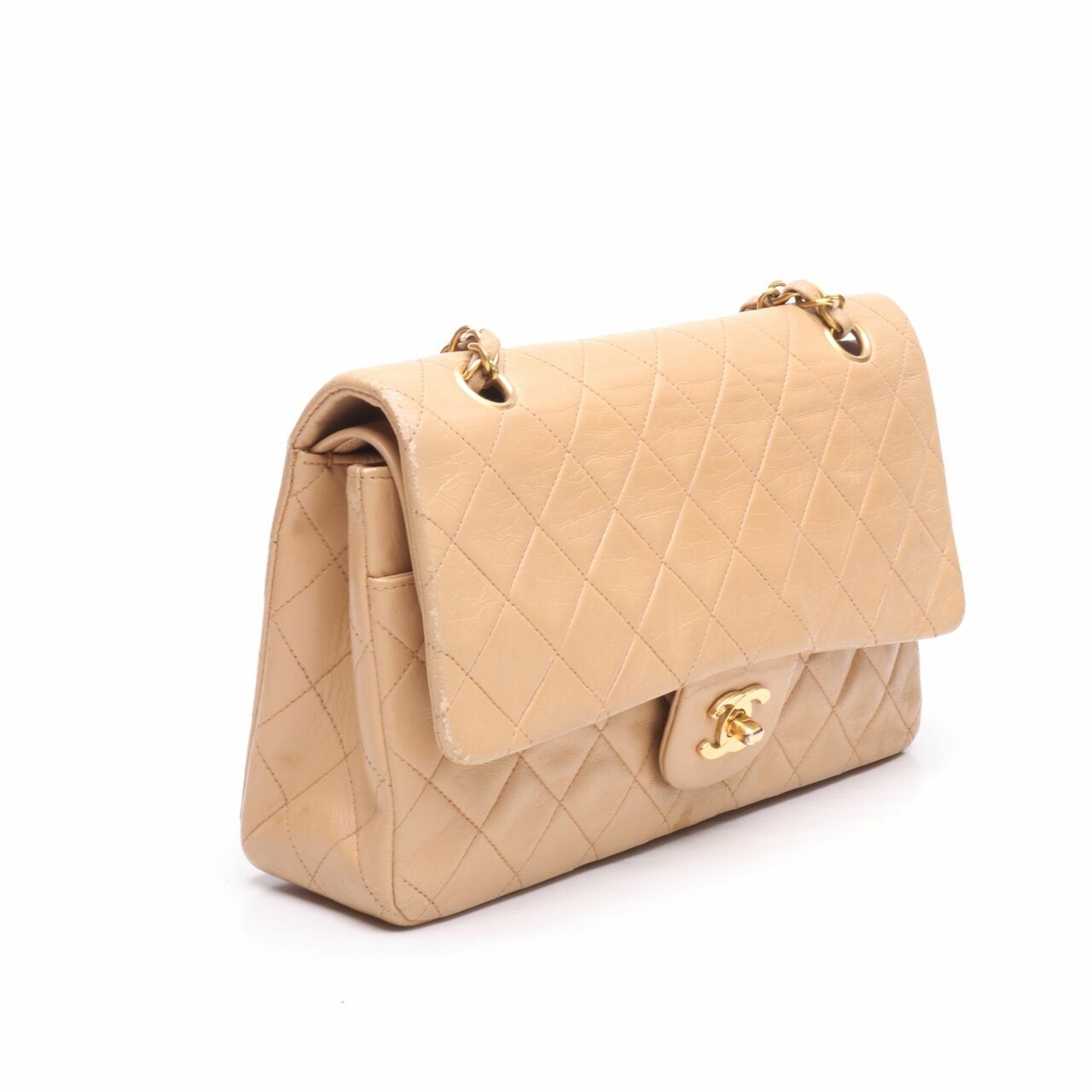 Chanel Vintage Beige Double Flap Shoulder Bag