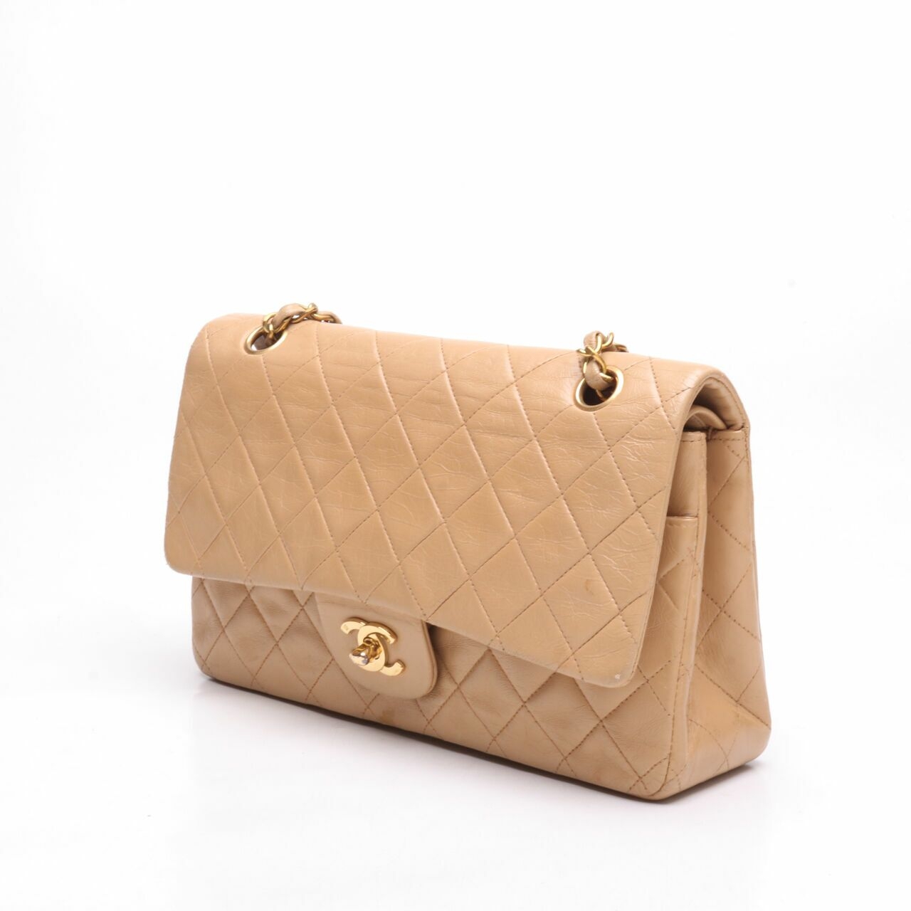 Chanel Vintage Beige Double Flap Shoulder Bag