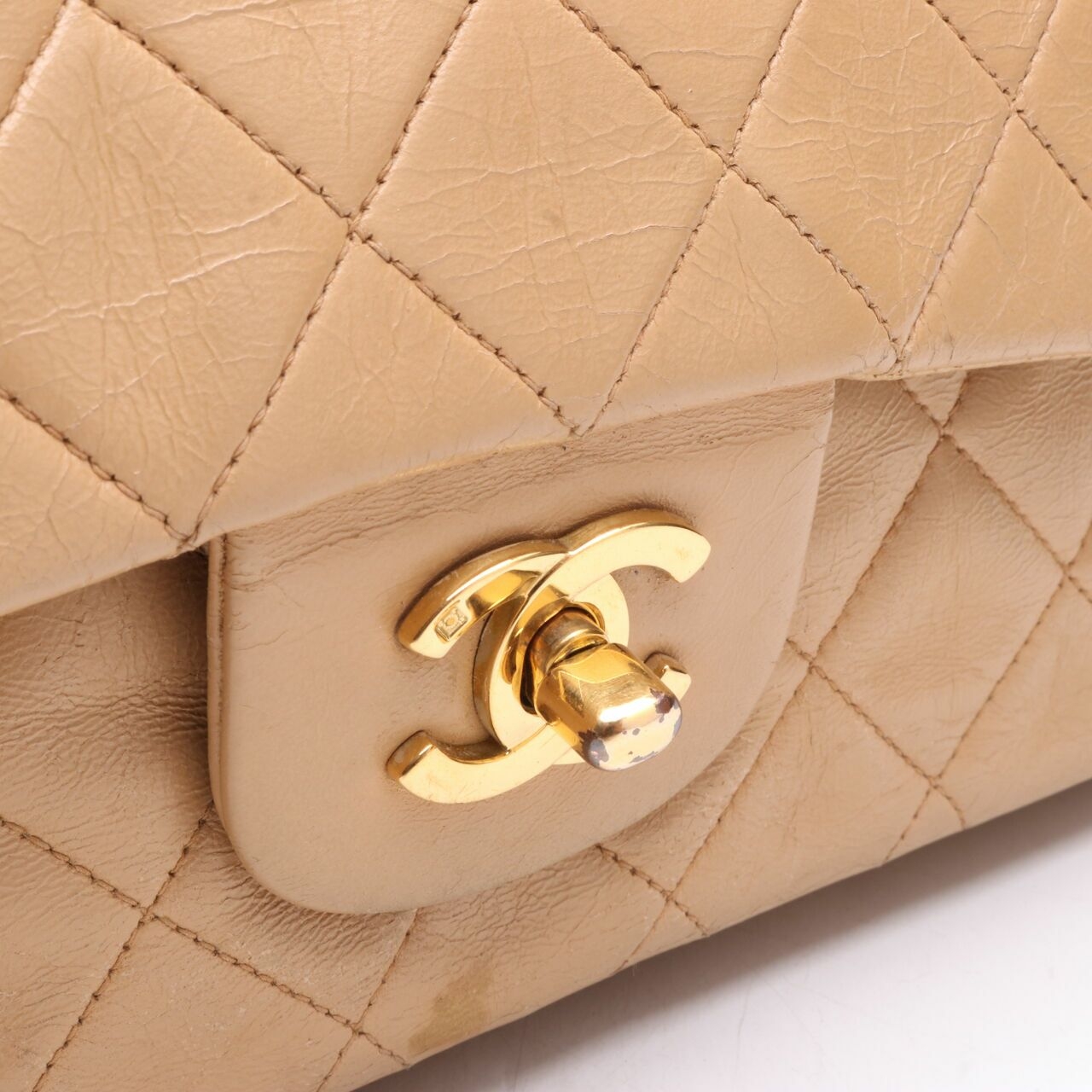 Chanel Vintage Beige Double Flap Shoulder Bag