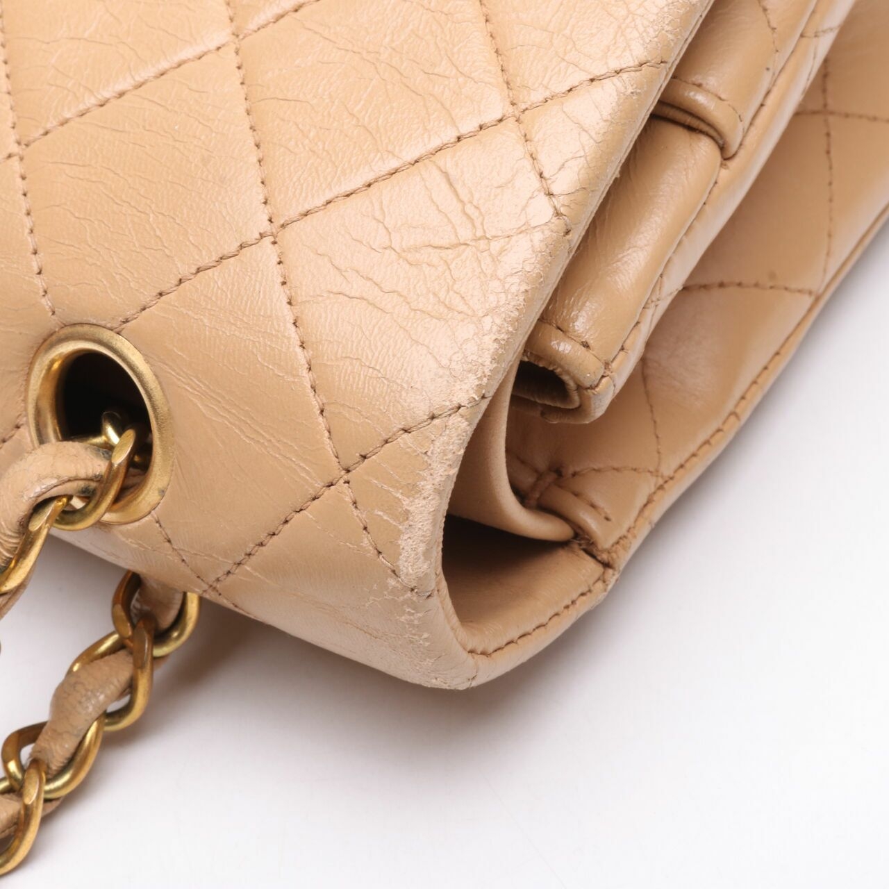 Chanel Vintage Beige Double Flap Shoulder Bag