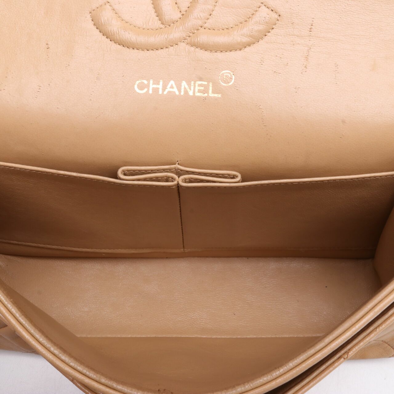 Chanel Vintage Beige Double Flap Shoulder Bag