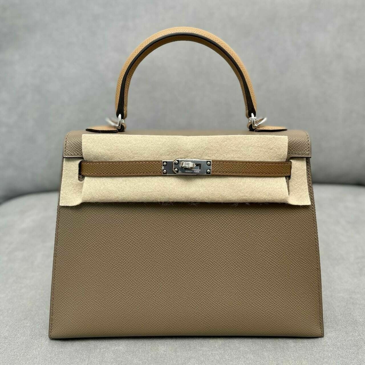 Hermes K25 Etoupe/Alezan/Biscuit Tricolore Phw Z Satchel