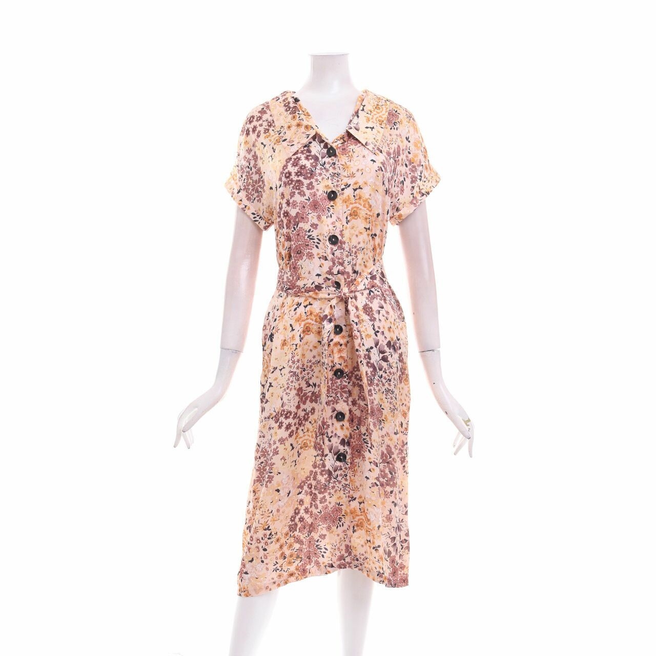 Mango Cream Floral Midi Dress