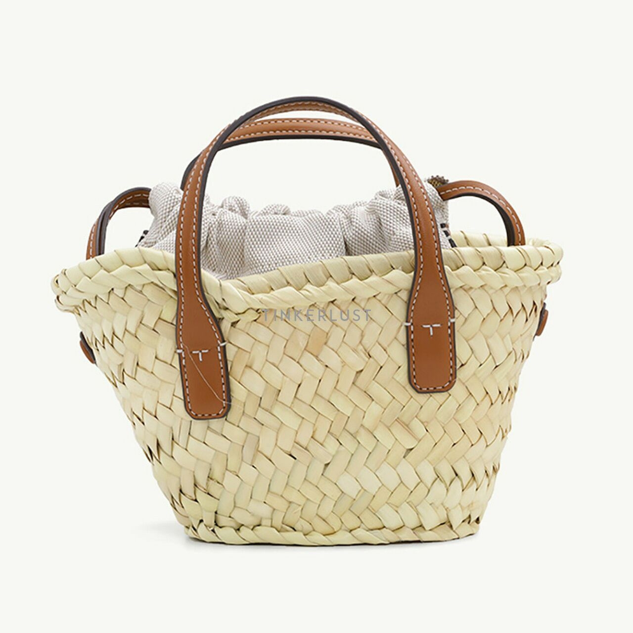 TORY BURCH Mini Ella Straw Basket Tote Bag in Natural / Classic Cuoio