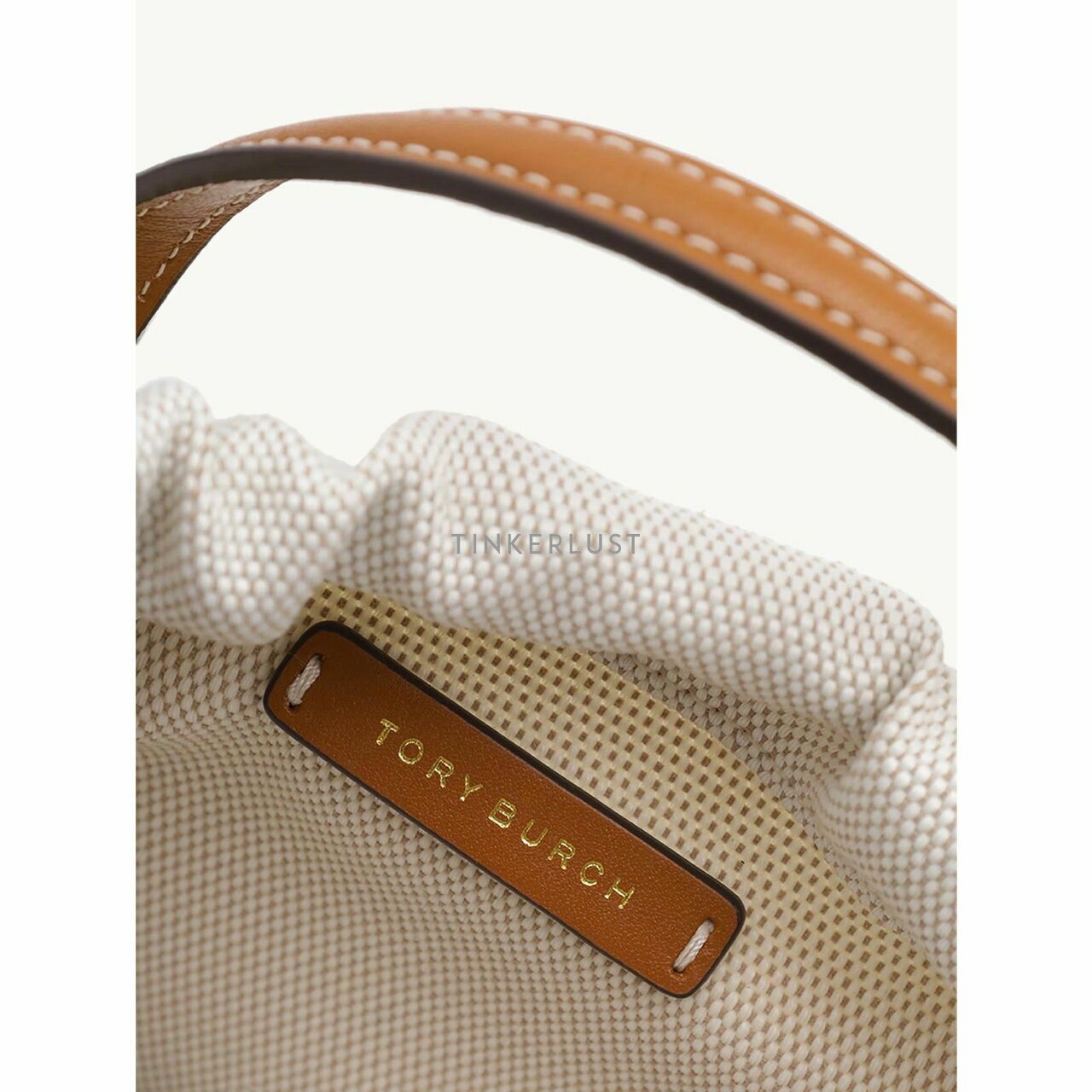 TORY BURCH Mini Ella Straw Basket Tote Bag in Natural / Classic Cuoio