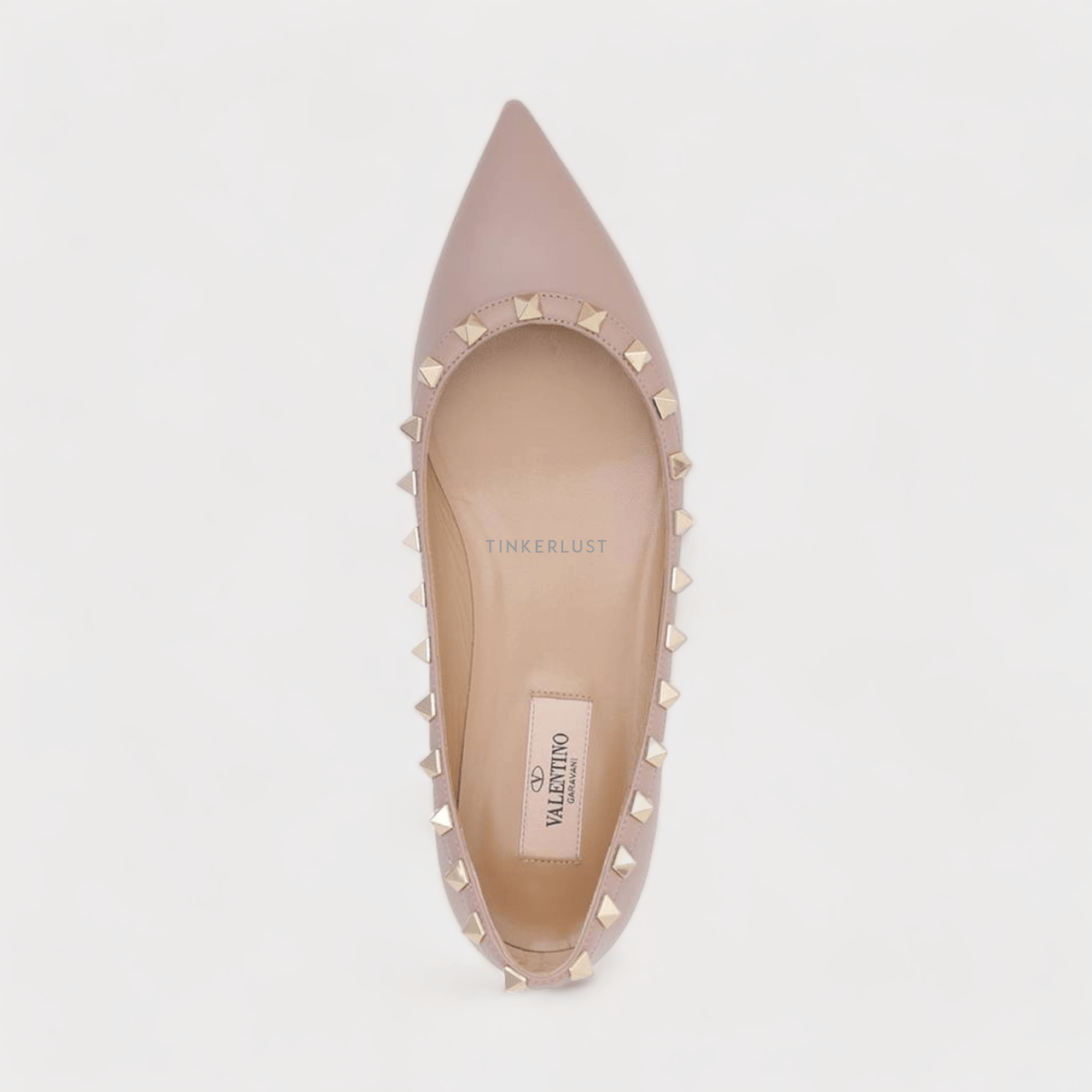 Valentino Rockstud Ballerina in Nude Poudre Calf with Nude Lining Flats	