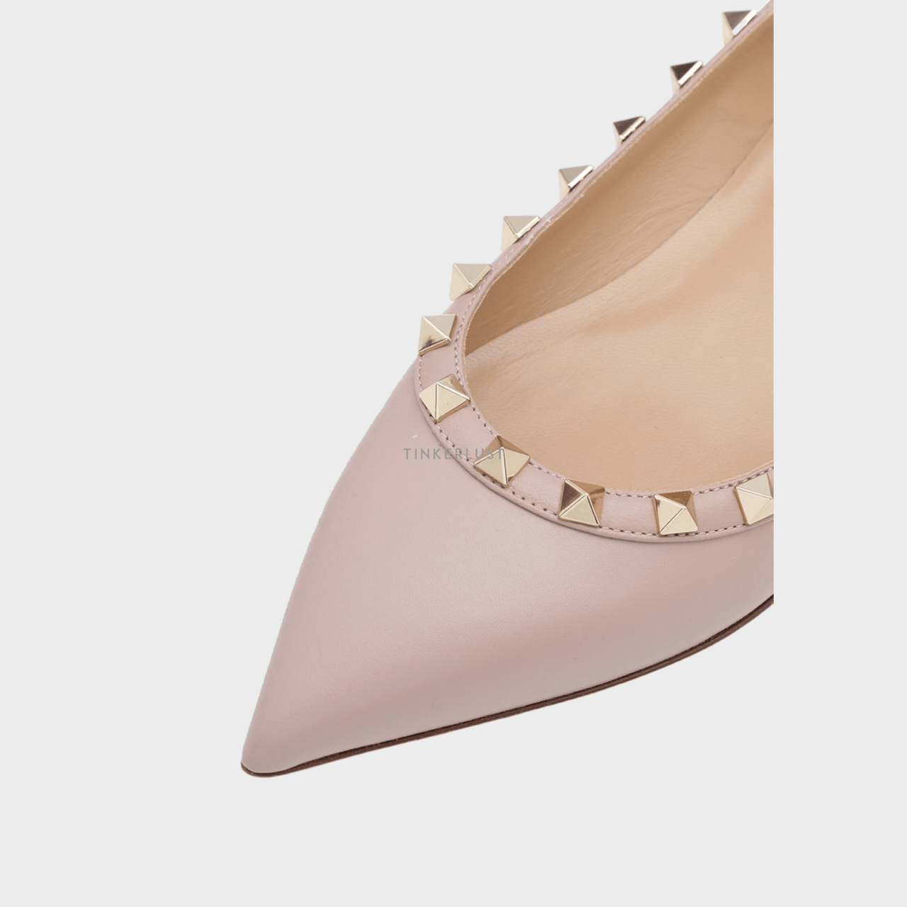 Valentino Rockstud Ballerina in Nude Poudre Calf with Nude Lining Flats	