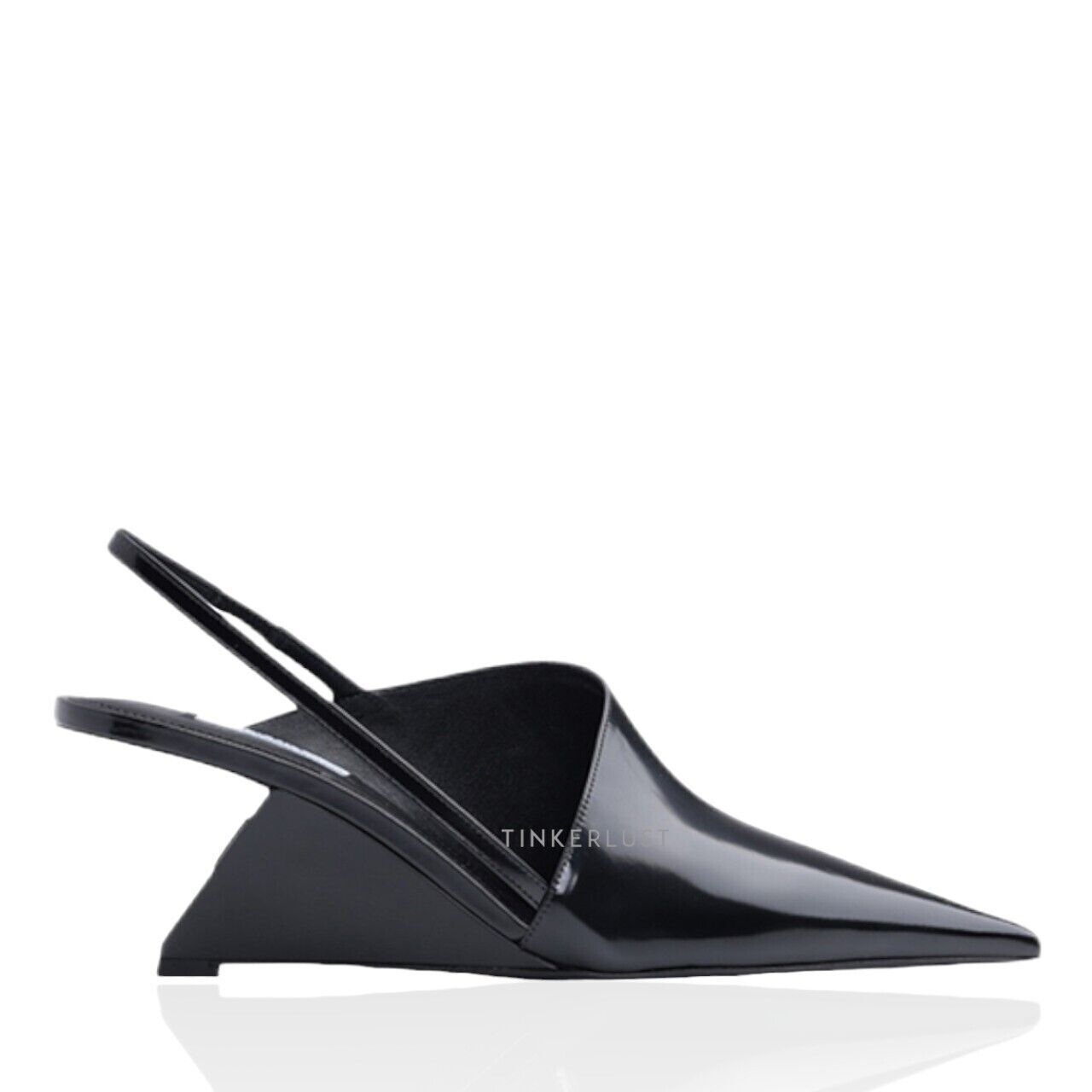 Prada Women Asymmetrical Slingback Pumps 65mm in Black Brushed Leather Wedges