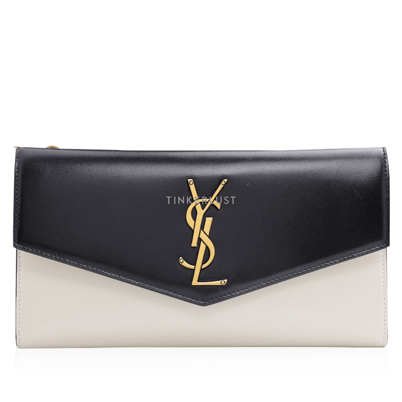 Saint Laurent Large Uptown Flap Wallet in Black/White Shiny Smooth Leather GHW 