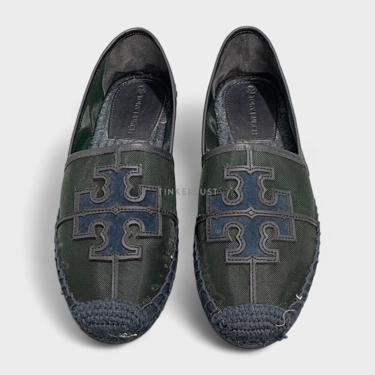 Tory Burch Ines Espadrille Mesh Leather Suede Perfect Navy Flats