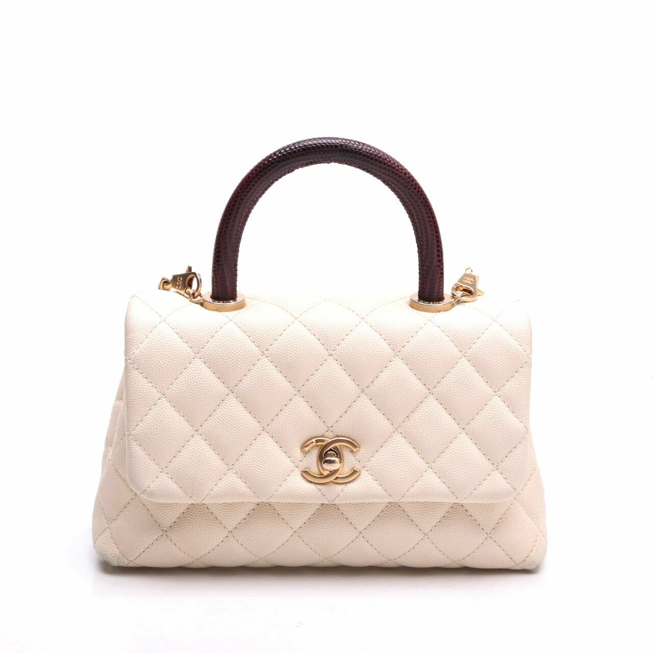 Chanel Flap Bag Ivory Burgundy Gold-tone Metal Top Handle Bag