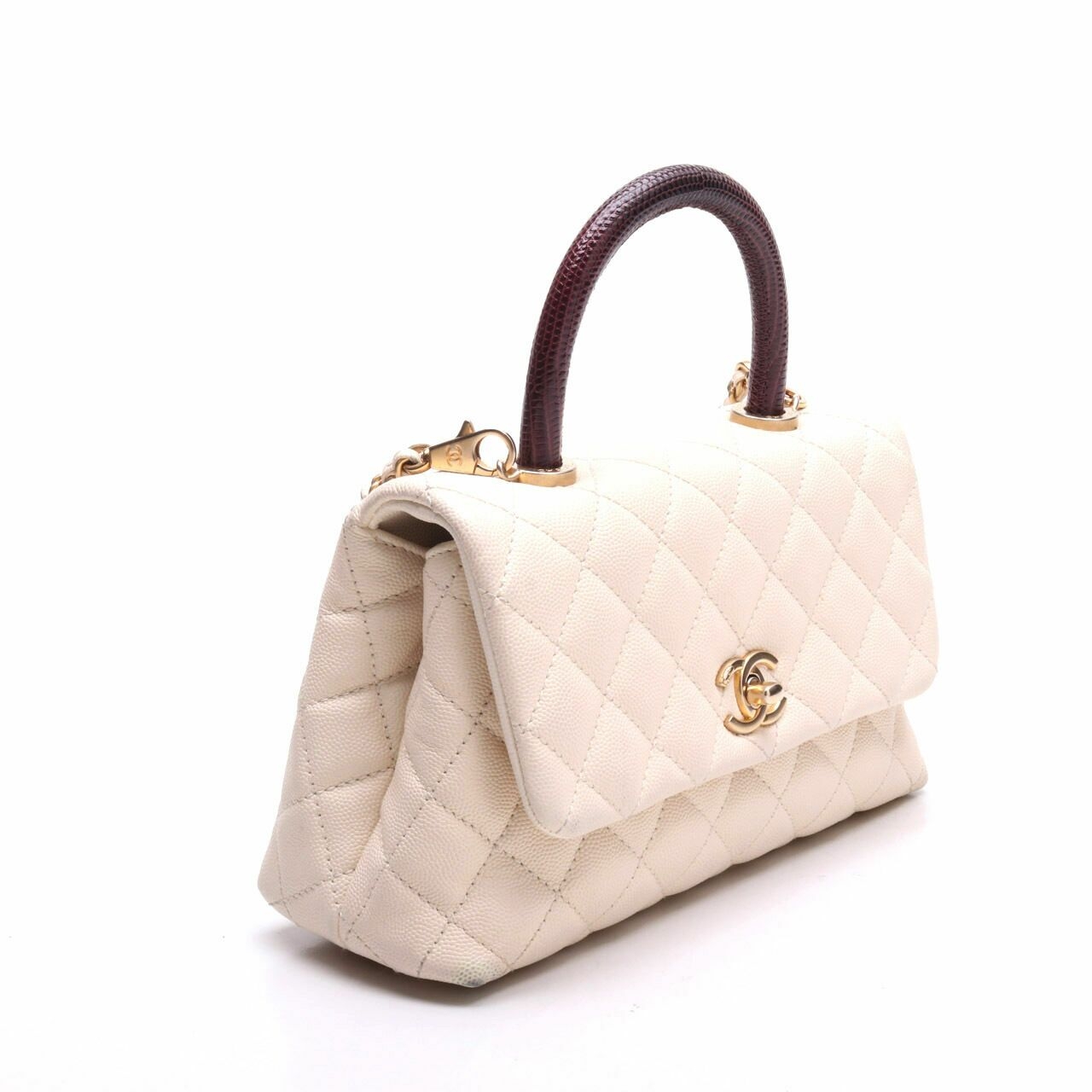 Chanel Flap Bag Ivory Burgundy Gold-tone Metal Top Handle Bag