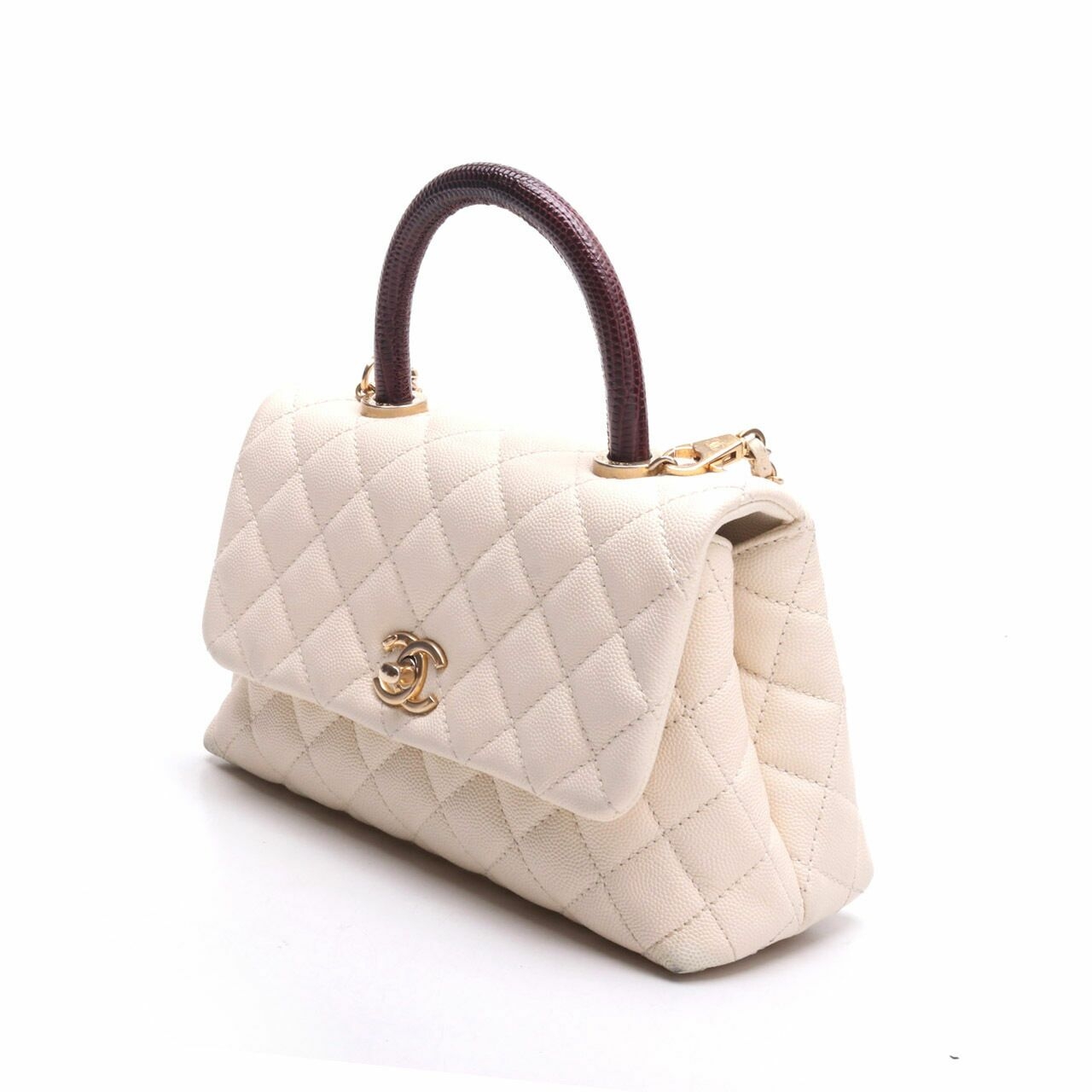 Chanel Flap Bag Ivory Burgundy Gold-tone Metal Top Handle Bag