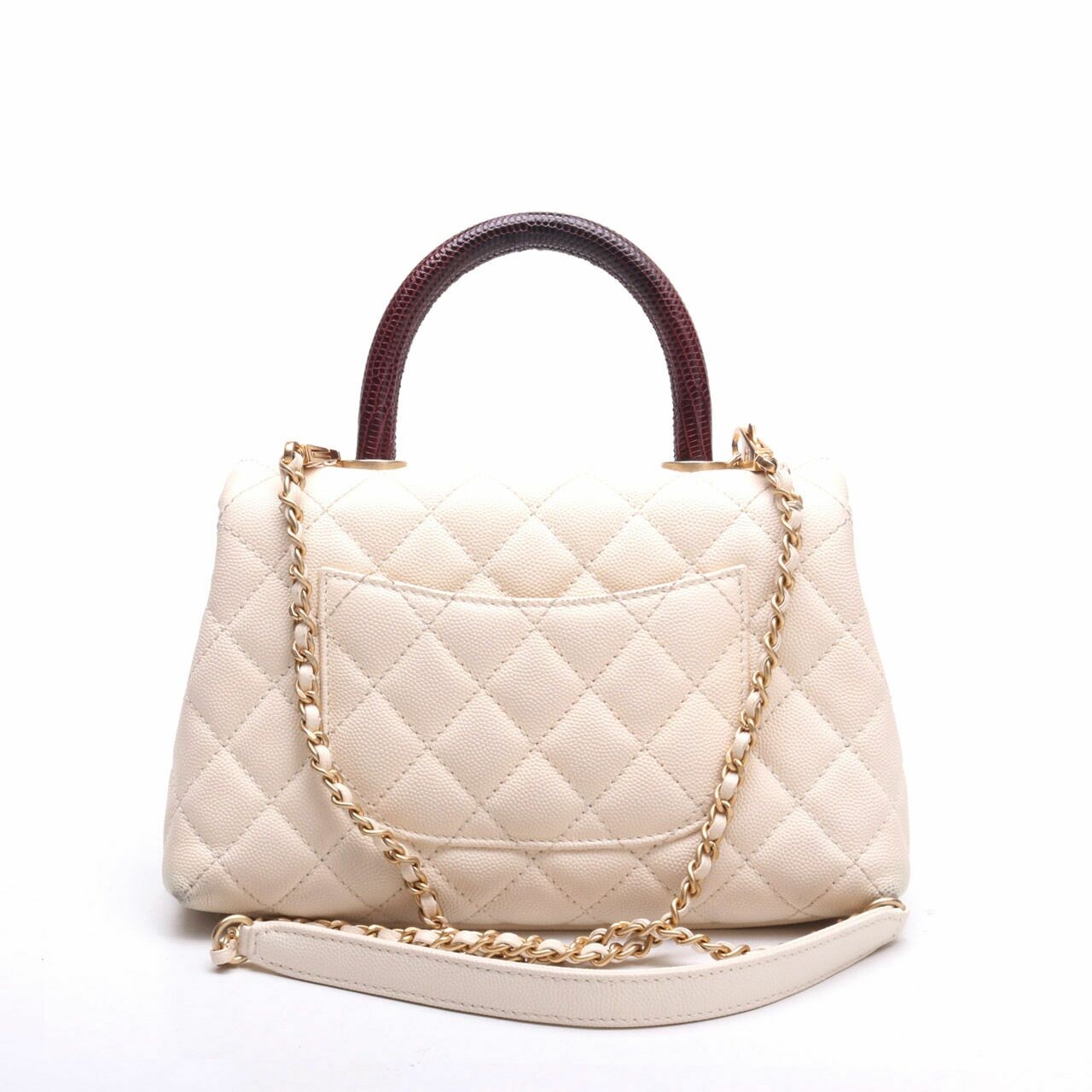 Chanel Flap Bag Ivory Burgundy Gold-tone Metal Top Handle Bag