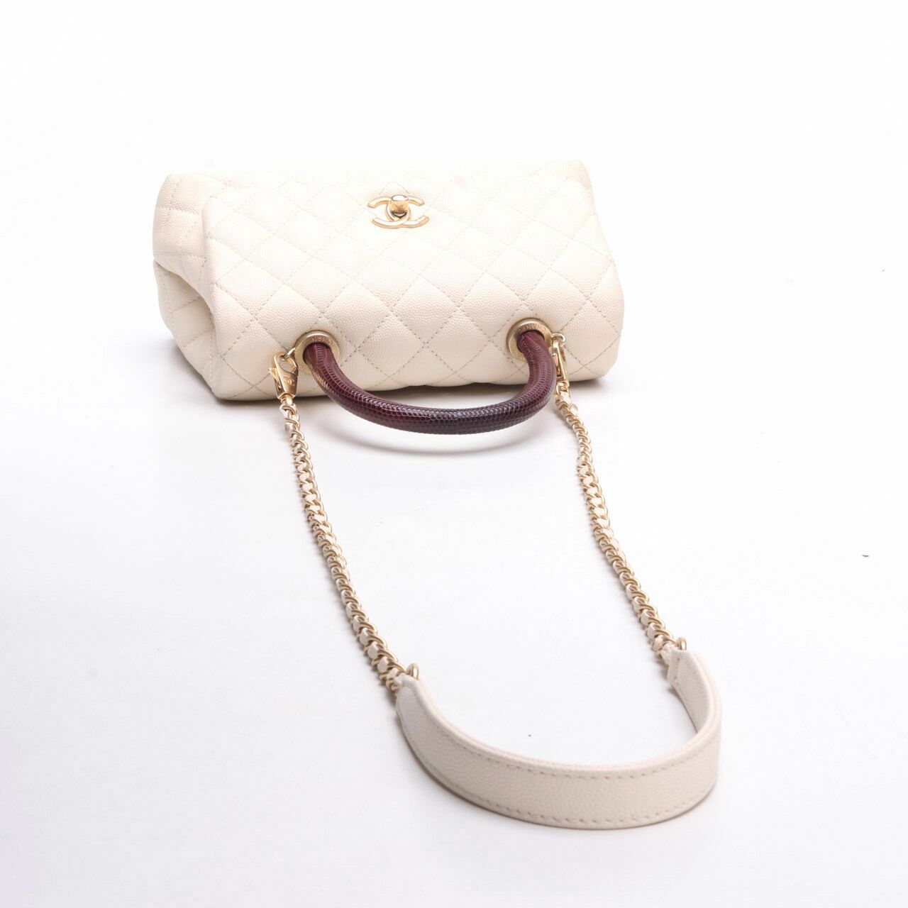 Chanel Flap Bag Ivory Burgundy Gold-tone Metal Top Handle Bag