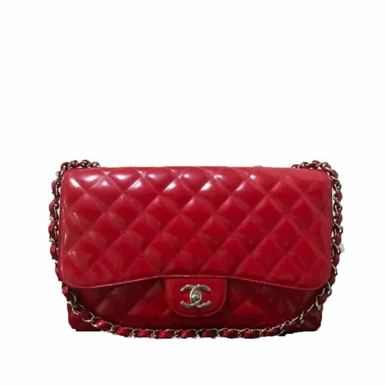 Chanel Jumbo Red Patent Leather SHW #13 Shoulder Bag