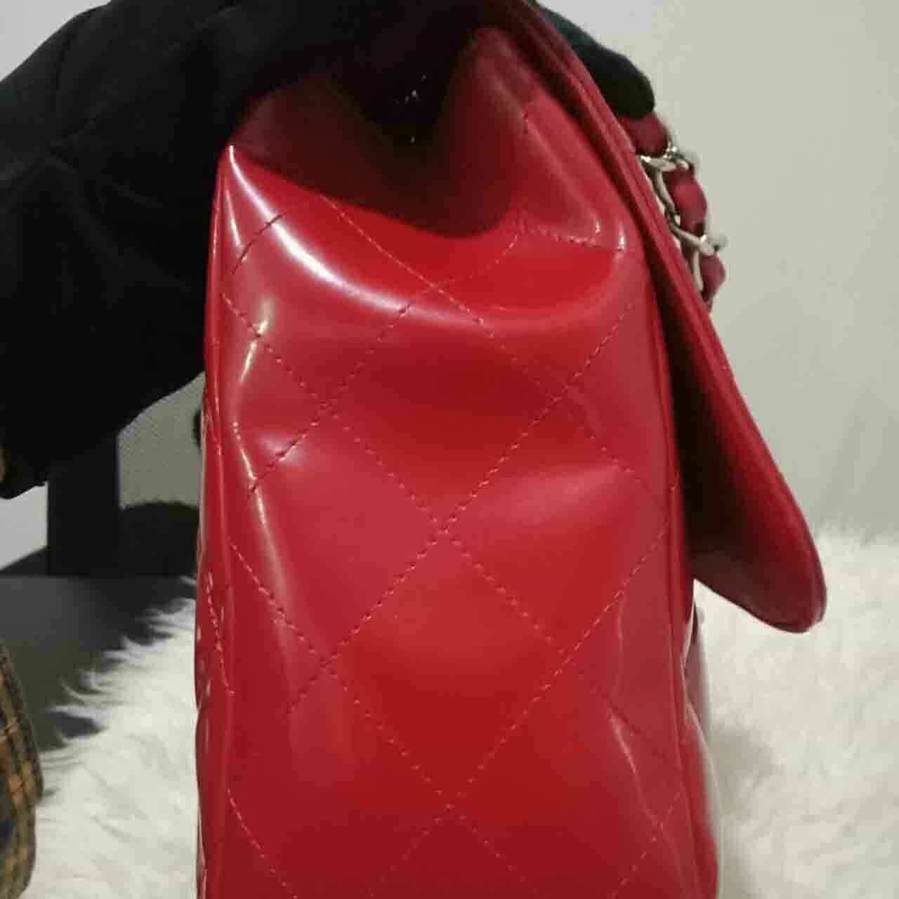 Chanel Jumbo Red Patent Leather SHW #13 Shoulder Bag