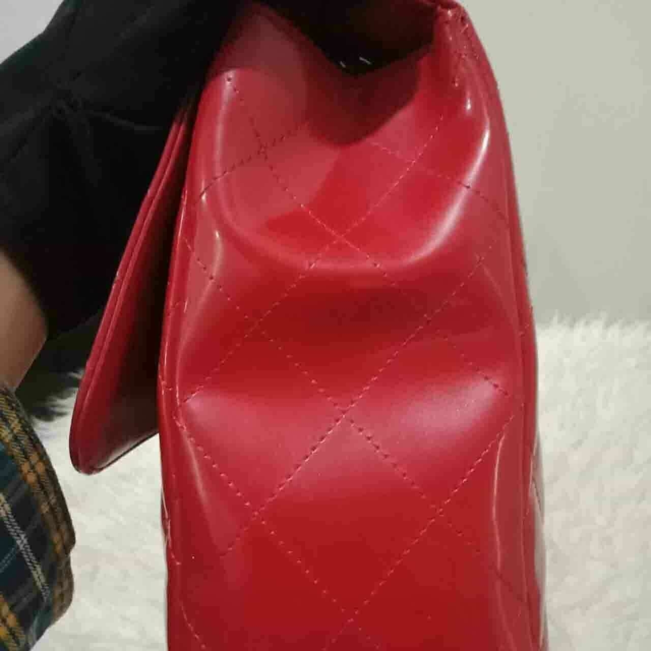 Chanel Jumbo Red Patent Leather SHW #13 Shoulder Bag