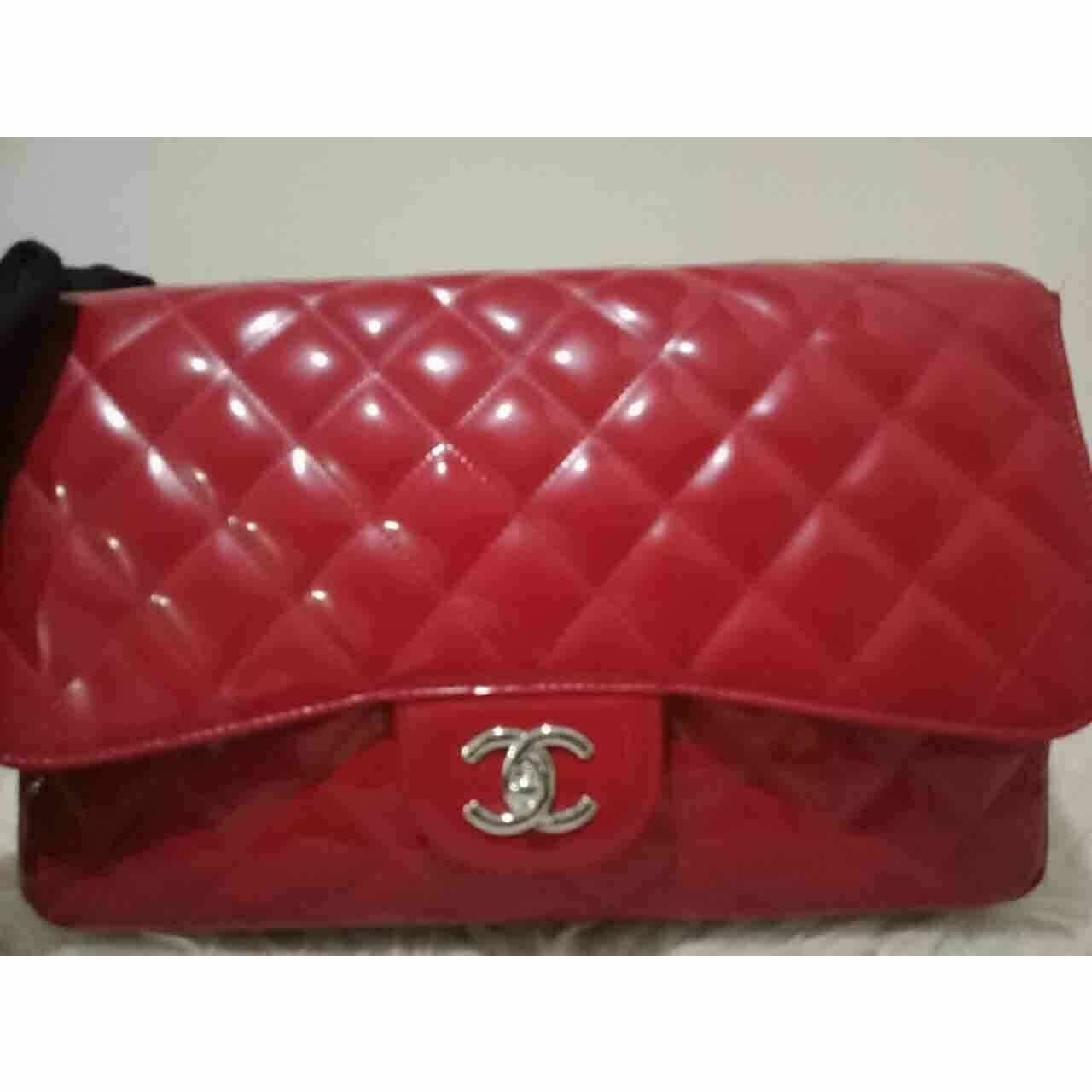 Chanel Jumbo Red Patent Leather SHW #13 Shoulder Bag