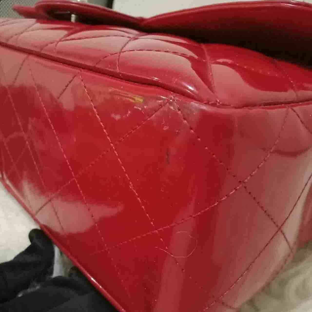 Chanel Jumbo Red Patent Leather SHW #13 Shoulder Bag